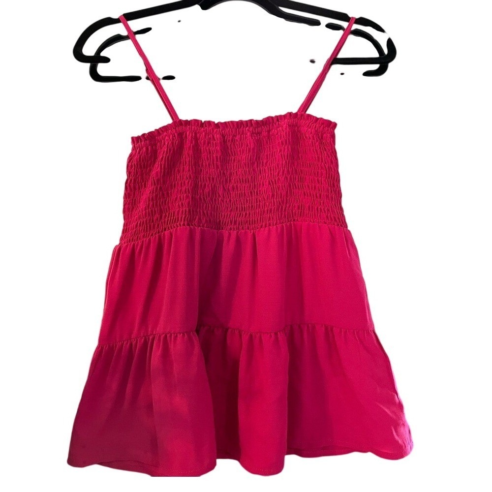 Paper Crane Hot Pink Smocked Tiered Babydoll Cami Top Small‎ NEW